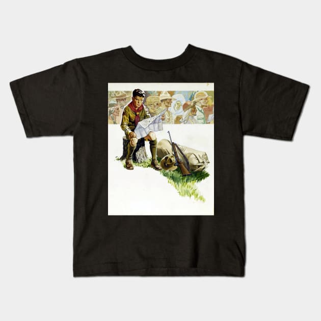 Boy Scout Map Norman Rockwell Type Of Art Kids T-Shirt by Oldetimemercan